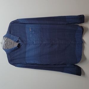 Eddie Bauer blue striped mens button down shirt size Large